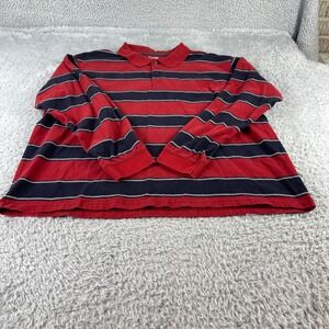 ST JOHNS BAY Mens Heritage Sueded Jersey Polo Shirt Red Navy Stripe XXL